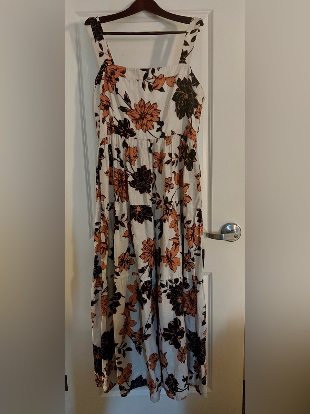 Nicholas Floral Long Tier Maxi Linen Sleeveless Lined Brown White Dress Size 16 - Picture 4 of 12